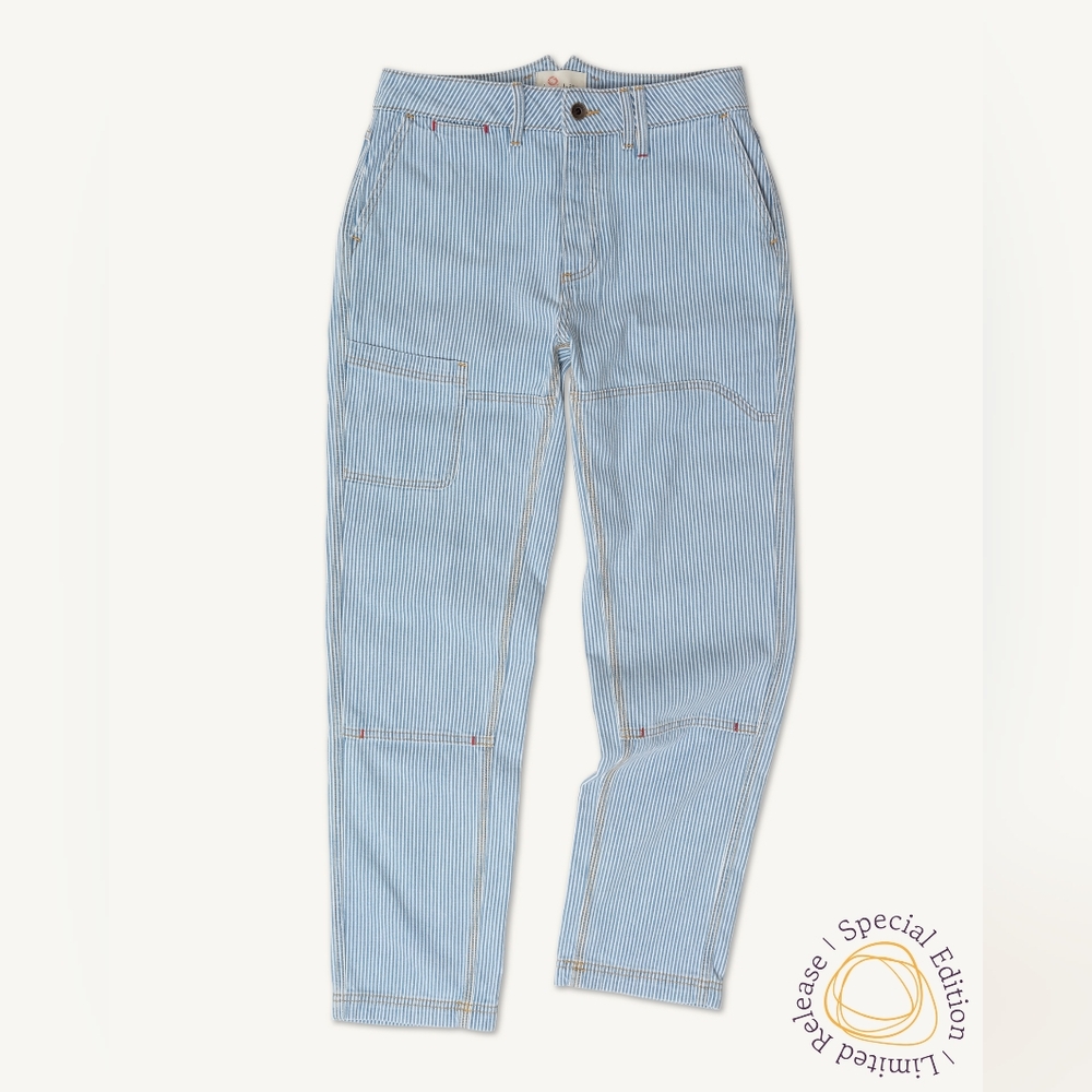 Imperfects Courier Pant Sharp Fit in Indigo Hickory Stripe Gold Thread 30x32